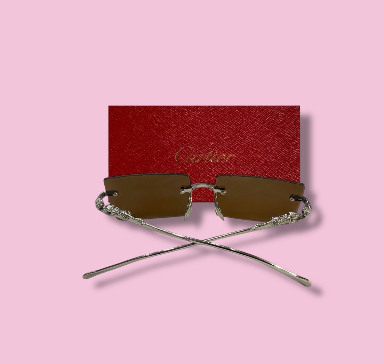 Cartier Women Silver Frame Sunglasses - Brown