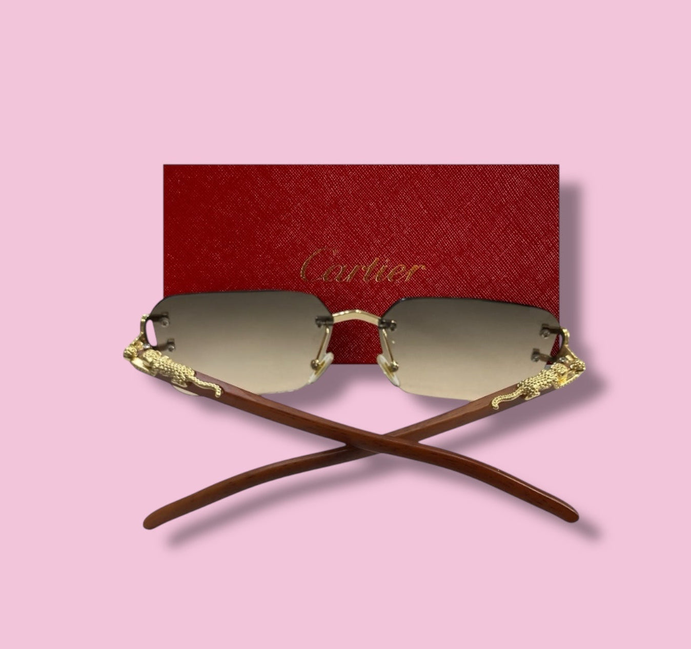 Premium Cartier Rimless Women Sunglasses - Brown