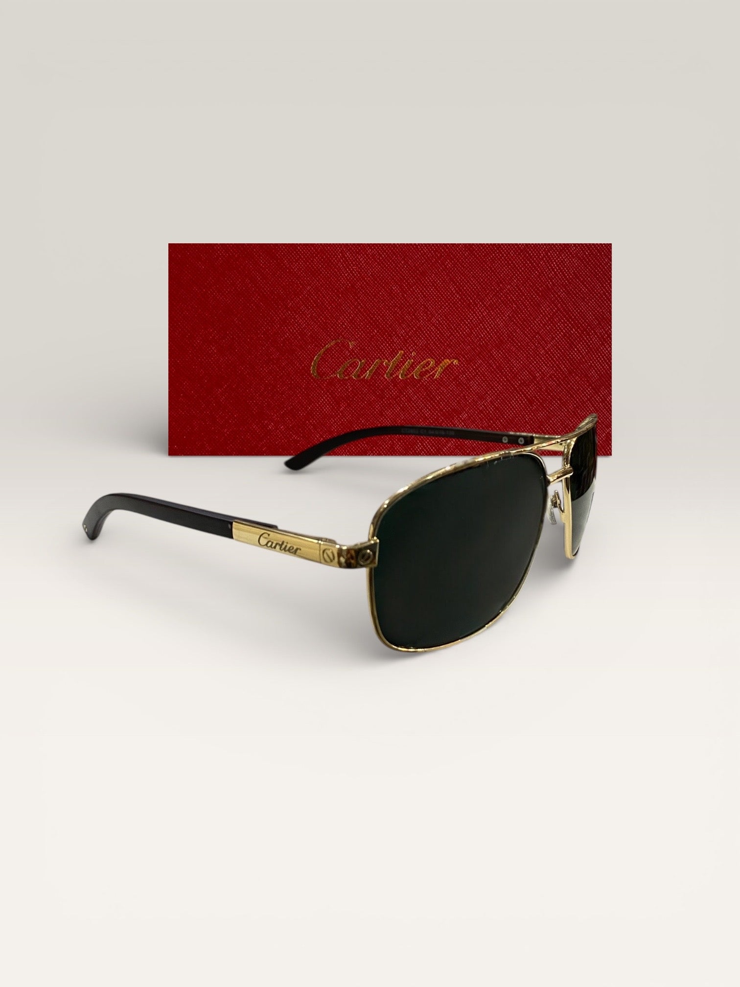 Cartier France - Premium Golden Sunglasses Unisex - Black