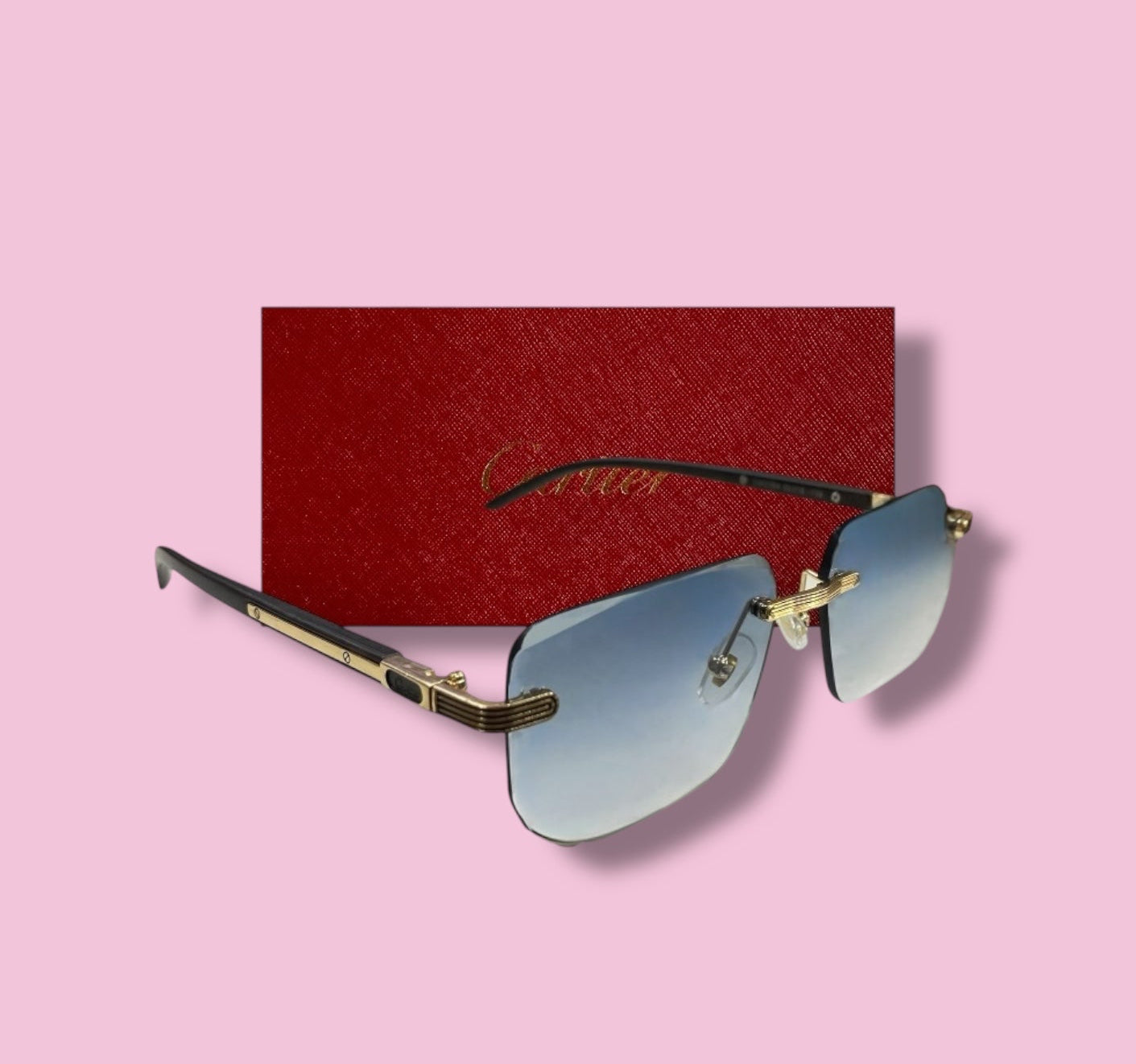 Cartier Luxury Rimless Women Sunglasses - Sky Blue