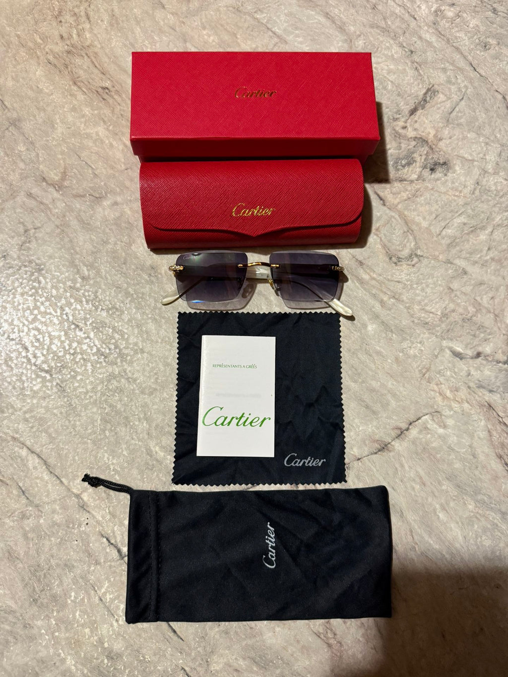 Cartier Men Gold Frame Sunglasses - Blue
