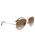 Side view of Ray-Ban classic aviator sunglasses with silver metal frame and brown gradient lenses